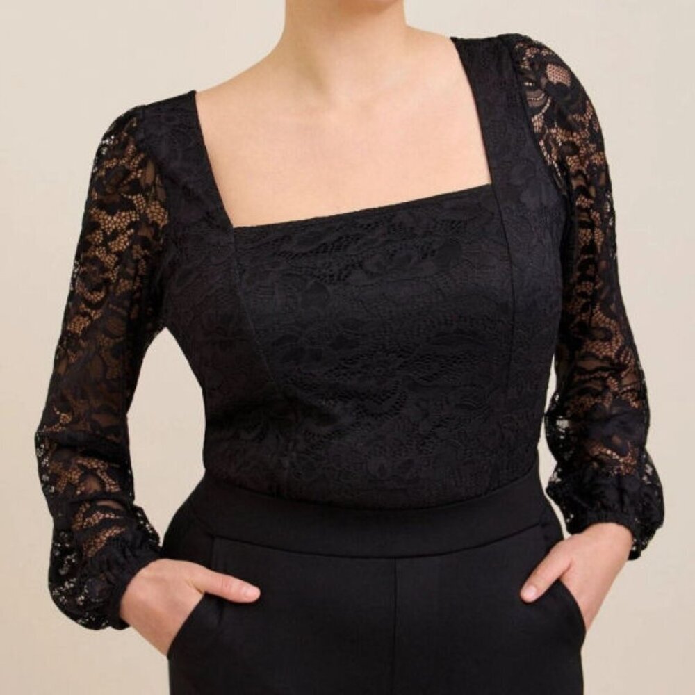 Torrid Gothic Lace Blouse Top Size 2X Sheer Tunic Puff Sleeves Witchy Formal NWT